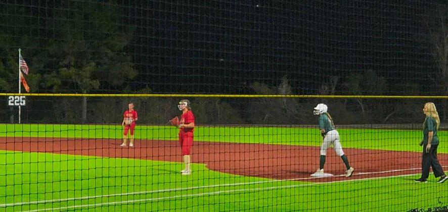 Yulee's Franki Tucker on first base in a preseason game against Bishop Snyder. Submitted photo