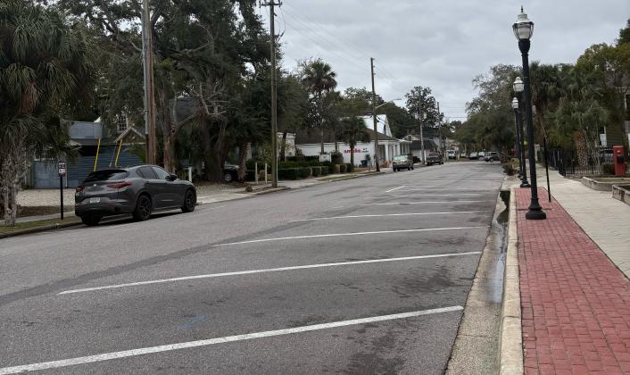 Few cars were parked downtown late Monday morning in downtown Fernandina Beach. Marisa DeMar/News-Leader