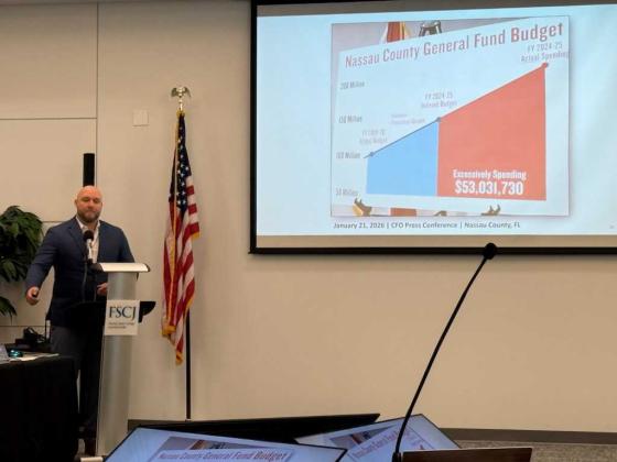 County Manager Taco Pope presents at the Winter Strategic Planning Session on Thursday. Nick Blank/News-Leader