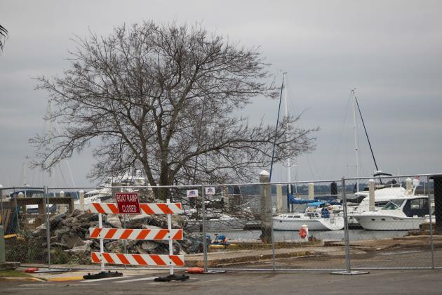 Only rubble remained Thursday following the demolition of Atlantic Seafood at the Downtown Fernandina Marina. Photo by Marisa DeMar/News-Leader