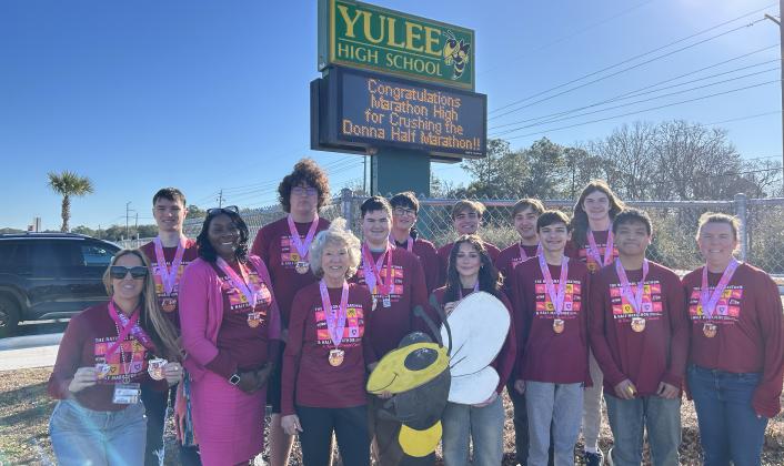 A team from the Yulee High School’s Marathon High running progam completed the Donna Half Marathon on Feb. 1 at Jacksonville Beach. Submitted photo