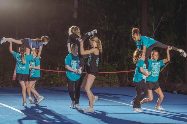 Journey Cheer practices at Journey Church in January. Photo by Ashley Chandler/News-Leader