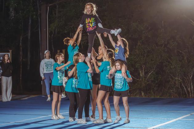 Journey Cheer practices at Journey Church in January. Photo by Ashley Chandler/News-Leader