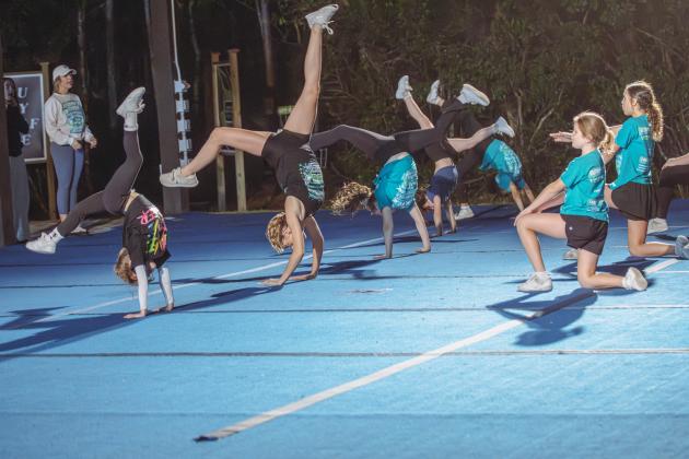 Journey Cheer practices at Journey Church in January. Photo by Ashley Chandler/News-Leader