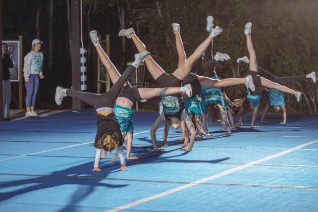 Journey Cheer practices at Journey Church in January. Photo by Ashley Chandler/News-Leader