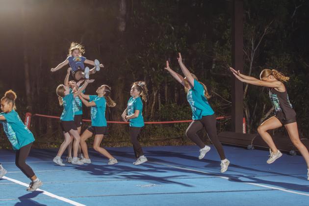 Journey Cheer practices at Journey Church in January. Photo by Ashley Chandler/News-Leader