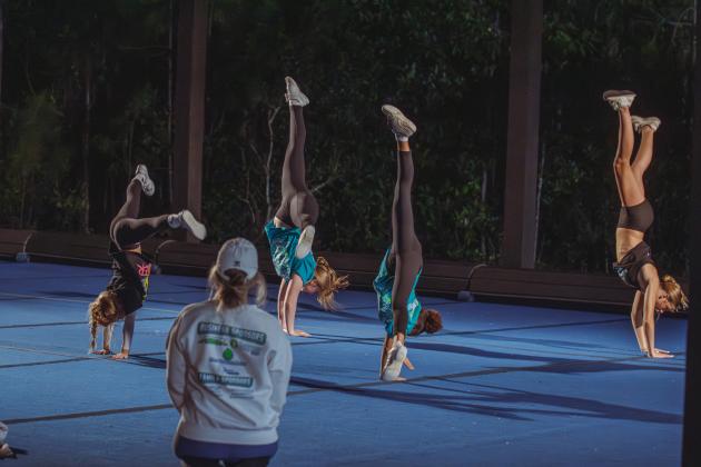 Journey Cheer practices at Journey Church in January. Photo by Ashley Chandler/News-Leader