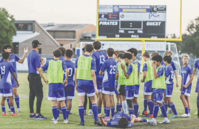 The Pirates boys varsity soccer team ahead of a home game in November. Ashley Chandler/News-Leader