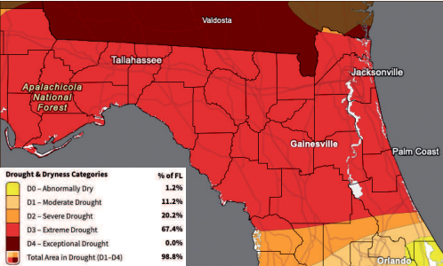 Drought conditions in North Florida are shown. From drought.gov