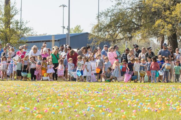 Thousands of colorful plastic eggs were scattered at Central Park on Saturday for local children to gather as part of Fernandina Beach’s second annual Easter Egg Hunt. Photo by Ashley Chandler/News-Leader