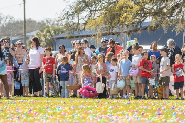 Thousands of colorful plastic eggs were scattered at Central Park on Saturday for local children to gather as part of Fernandina Beach’s second annual Easter Egg Hunt. Photo by Ashley Chandler/News-Leader