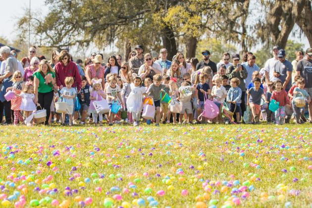 Thousands of colorful plastic eggs were scattered at Central Park on Saturday for local children to gather as part of Fernandina Beach’s second annual Easter Egg Hunt. Photo by Ashley Chandler/News-Leader