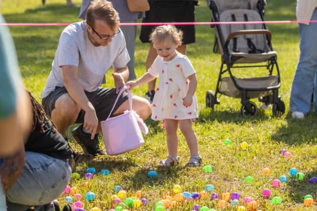 Thousands of colorful plastic eggs were scattered at Central Park on Saturday for local children to gather as part of Fernandina Beach’s second annual Easter Egg Hunt. Photo by Ashley Chandler/News-Leader