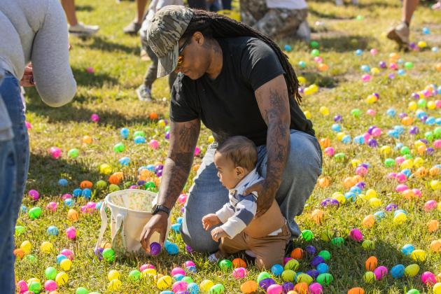 Thousands of colorful plastic eggs were scattered at Central Park on Saturday for local children to gather as part of Fernandina Beach’s second annual Easter Egg Hunt. Photo by Ashley Chandler/News-Leader