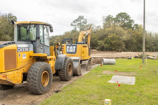 Construction equipment awaits workers at the soon-to-be roundabout at Amelia Island Parkway and Buccaneer Trail. Ashley Chandler/News-Leader