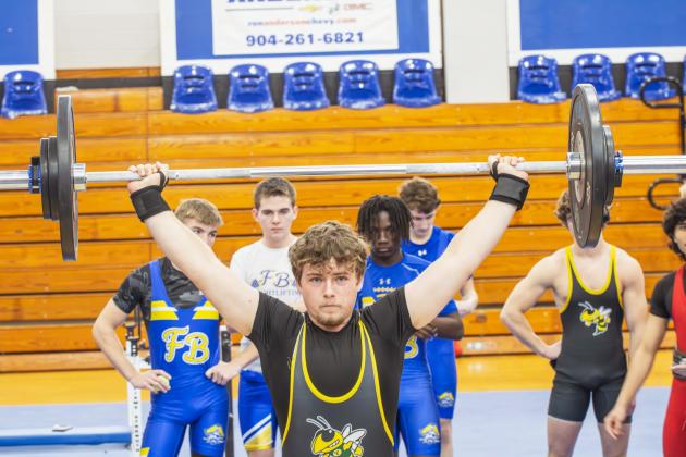 Weightlifters from Nassau County high schools met up at Fernandina Beach High School on Feb. 25 to get reps in ahead of the meet today in Yulee. Photo by Nick Blank/News-Leader