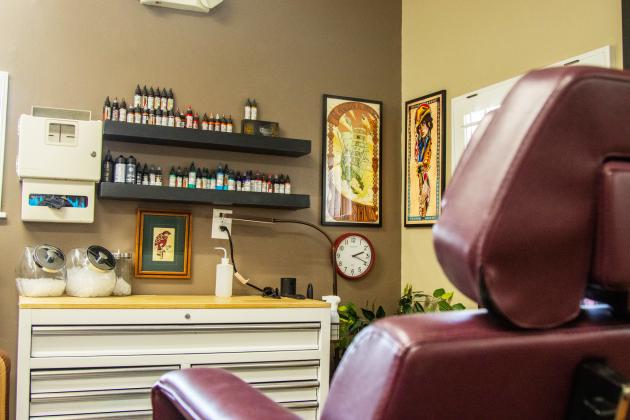 A tattoo artist’s station at The Salty Fox Tattoo and Piercing at 2477 Sadler Road, in Fernandina Beach. Photo by Ashley Chandler/News-Leader