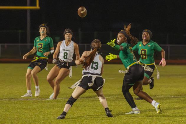 Yulee High School flag football took on Nease on March 31. Photo by Ashley Chandler/News-Leader
