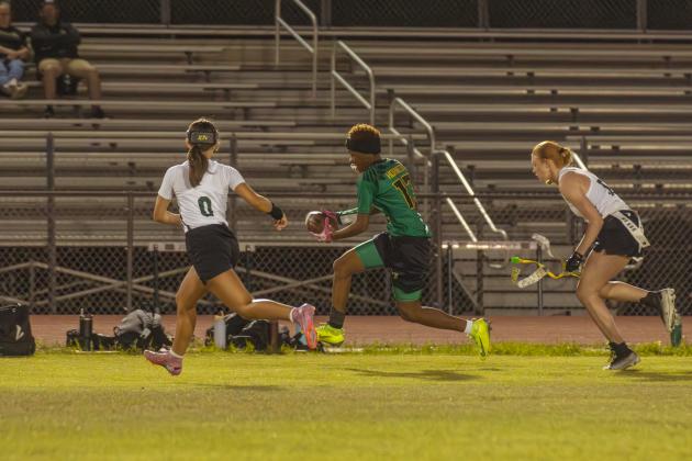 Yulee High School flag football took on Nease on March 31. Photo by Ashley Chandler/News-Leader