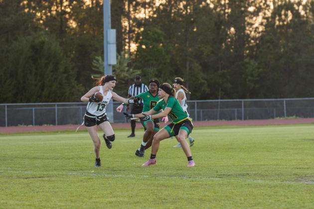 Yulee High School flag football took on Nease on March 31. Photo by Ashley Chandler/News-Leader