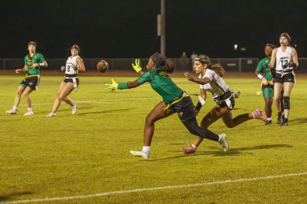 Yulee High School flag football took on Nease on March 31. Photo by Ashley Chandler/News-Leader