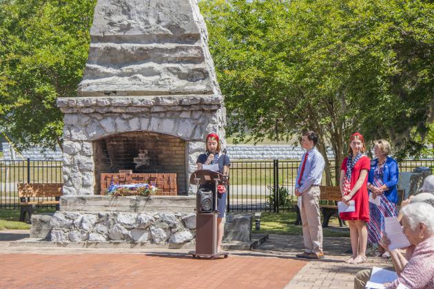 Several youth members of the Children of American Revolution (CAR) and some local DAR members were at the event to recite the histories of the Nassau County patriots.  Photo by Ashley Chandler/News-Leader