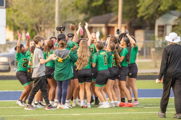 The Hornets flag football team celebrates after beating Ribault in the semifinals of the district tournament. Photo by Nick Blank/News-Leader