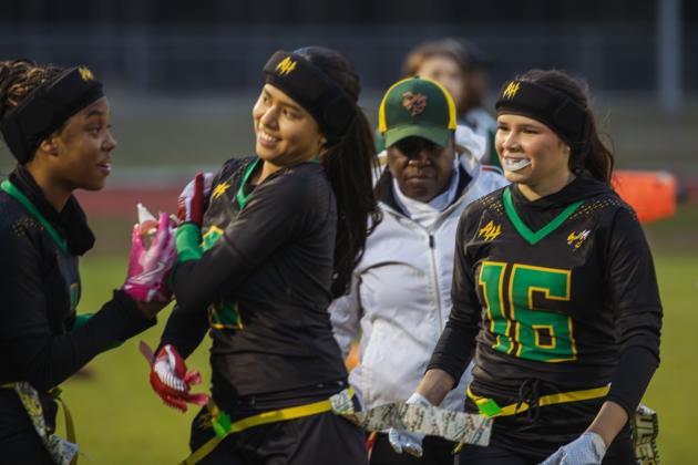 Sophia Mondares greets a teammate after a deflection against Tocoi Creek. Photo by Nick Blank/News-Leader