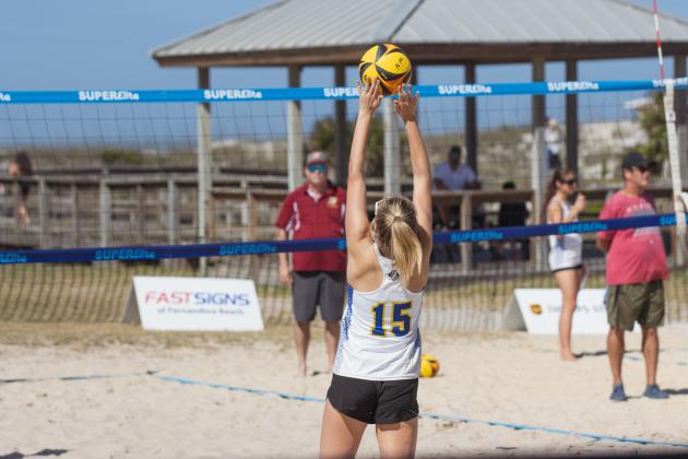 Fernandina Beach, Yulee and West Nassau high school beach volleyball teams competed against each other April 10 at Main Beach. Photo by Ashley Chandler/News-Leader