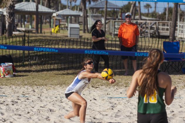 Fernandina Beach, Yulee and West Nassau high school beach volleyball teams competed against each other April 10 at Main Beach. Photo by Ashley Chandler/News-Leader