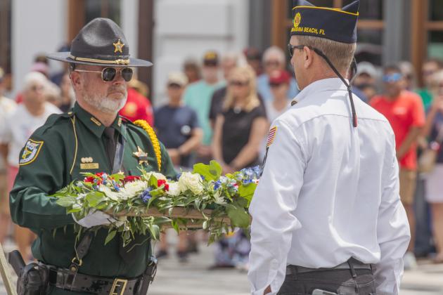 The Nassau County Sheriff’s Office participates in a wreath laying for Memorial Day with members of American Legion Post 54 in Fernandina Beach on Monday. Nick Blank/News-Leader