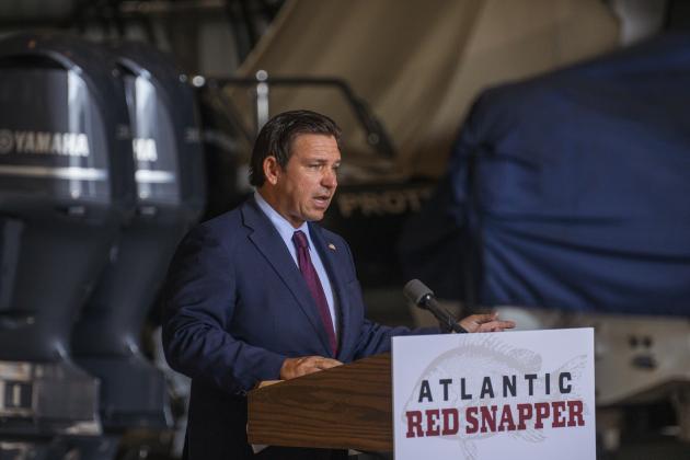 Gov. Ron DeSantis announces the expanded Atlantic Red Snapper Season on Monday at Amelia Island Marina. Photo by Nick Blank/News-Leader