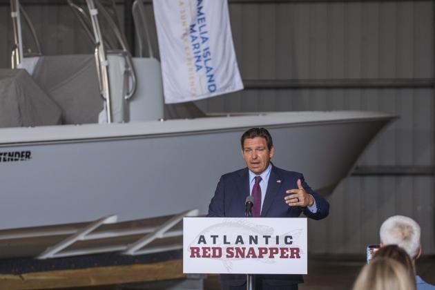 Gov. Ron DeSantis announces the expanded Atlantic Red Snapper Season on Monday at Amelia Island Marina. Photo by Nick Blank/News-Leader