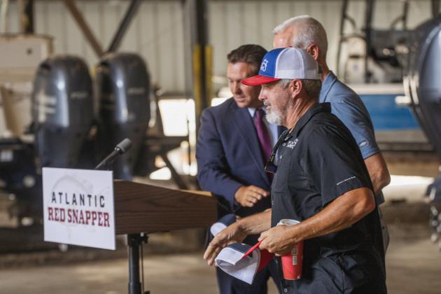 Gov. Ron DeSantis announces the expanded Atlantic Red Snapper Season on Monday at Amelia Island Marina. Photo by Nick Blank/News-Leader