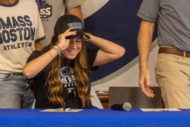 Charleston Knight at her signing ceremony to celebrate her committing to play soccer at the University of Massachusetts Boston.  Photo by Ashley Chandler/News-Leader