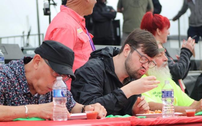 The shrimp eating contest was held Saturday at the 61st Annual Shrimp Festival. Photo by Marisa DeMar/News-Leader