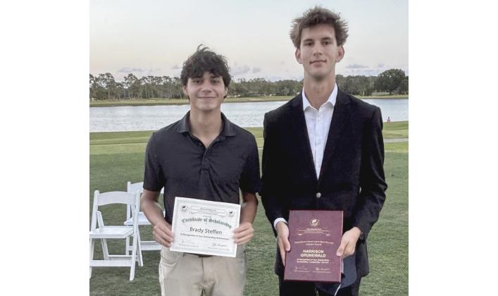 The Jacksonville Area Golf Association (JAGA) officially announced and honored its 2026 college scholarship recipients which included two Nassau County golfers: Brady Steffen of Fernandina Beach High School, left, and Harrison Grunewald of Yulee High School. Submitted photo