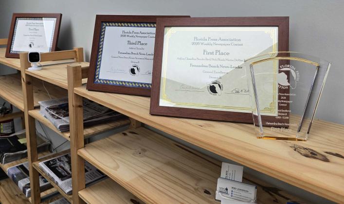 The Fernandina Beach NewsLeader won three awards during the Florida Press Association’s 2025 Weekly Newspaper Contest. The awards are currently displayed in the front office at the News-Leader, 1235 S. 10th Street, Fernandina Beach. News-Leader photo