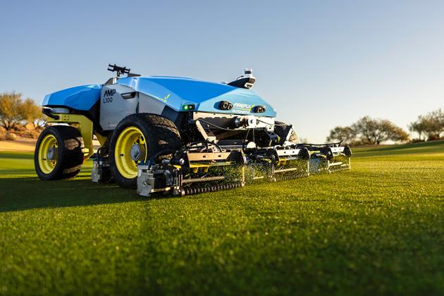 A firefly AMP L-100 autonomous electric mower. Photo from Firefly Automatix