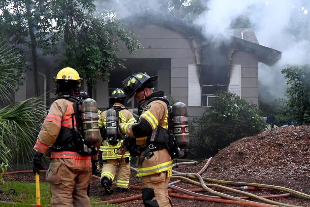 Fernandina Beach Fire Department was assisted by Nassau County Fire Rescue and the Fernandina Beach Police Department when responding to a house fire on 13th Street in Fernandina Beach. DANIELLE SHOUGH/FERNANDINA BEACH FIRE SERVICES MANAGER