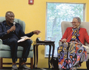 American Beach residents heard a talk about Black millionaires Saturday afternoon. Kelvin Buncum and Dr. Johnnetta Betsch Cole moderate a discussion on the book “Black Fortunes” by Shomari Willis. Submitted photo
