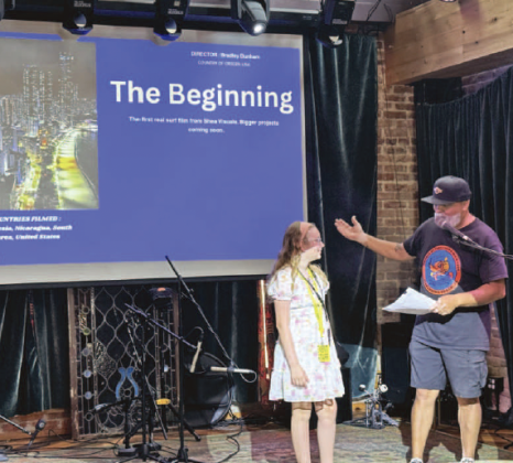 Waldemar Borrero lauds Willow Bowen, 10, for her film “Skate Groms.”