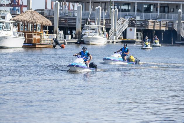 Timothy Homan and Jake Thiel departed from Fernandina Beach Marina for a 780-mile, eight-day jet ski voyage that will benefit the nonprofit Active Minds. Photo by Suzi Hamilton/For the News-Leader