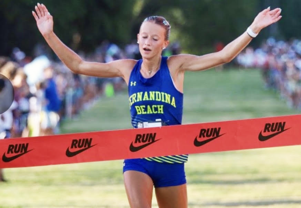 Fernandina Beach High School cross country runner Maya Kovalcik snagged the gold medal at the Cecil Field Summer Classic in Jacksonville. Kavalcik finished the 3.1-mile course in 20.12. Photo by Cedric Gillette