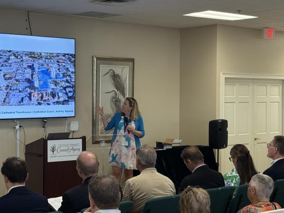 Nicole Egan of Aging True addresses the audience at NCCOA