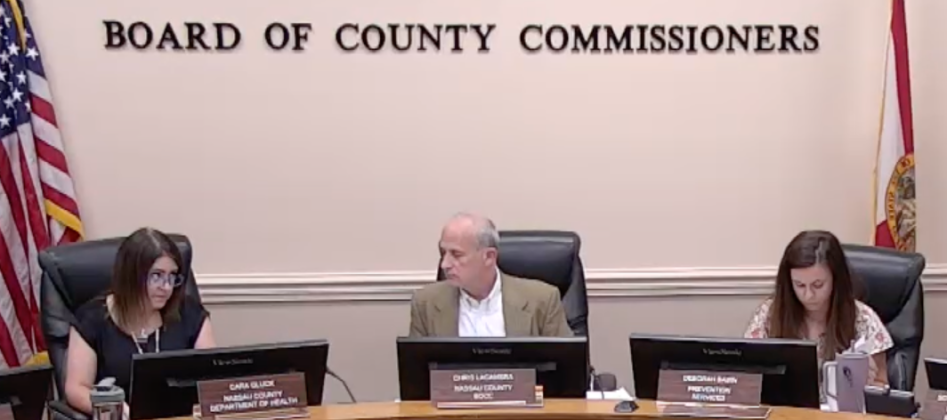Some of the committee-members of the Opioid Settlement Task Force at the June 21 committee meeting. From left, Cara Gluck, Chairman Chris Lacambra and Deborah Babin. Image from screenshot