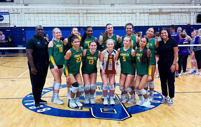 The Yulee High School volleyball team beat Columbia to take the District 3-4A championship trophy back to Yulee.  Provided photo