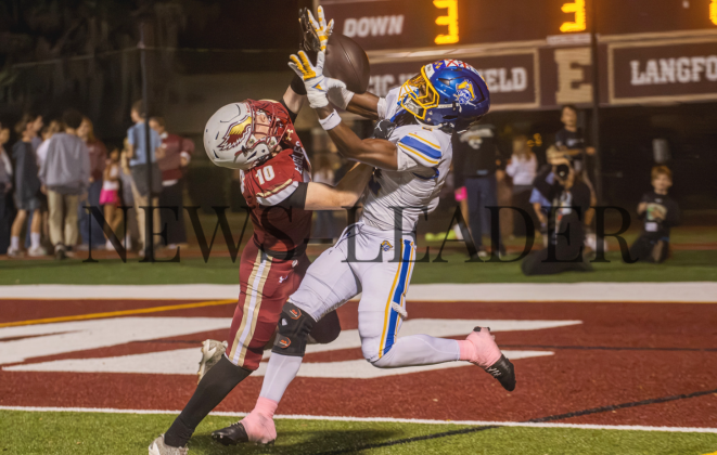 Aydin Poe attempts a Pirates reception near the endzone Friday. Photo by Nick Blank/News-Leader