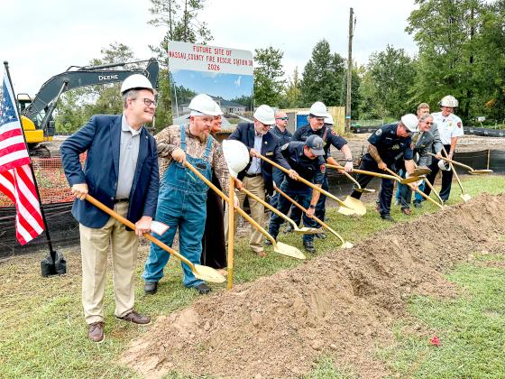 State and Nassau County officials joined with first responders to complete the groundbreaking for Fire Station 30 in Yulee. Photo by Nick Blank/News-Leader