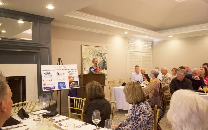 Fernandina Beach Rotary Club President Suzanne Amos kicks off the Scholarship Luncheon. By Marisa DeMar/News-Leader